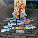 Disegno di un albero con cartelli con i nomi degli alberi