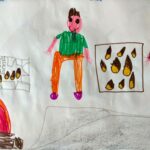 disegno con due bambini che mangiano le castagne e il fuoco